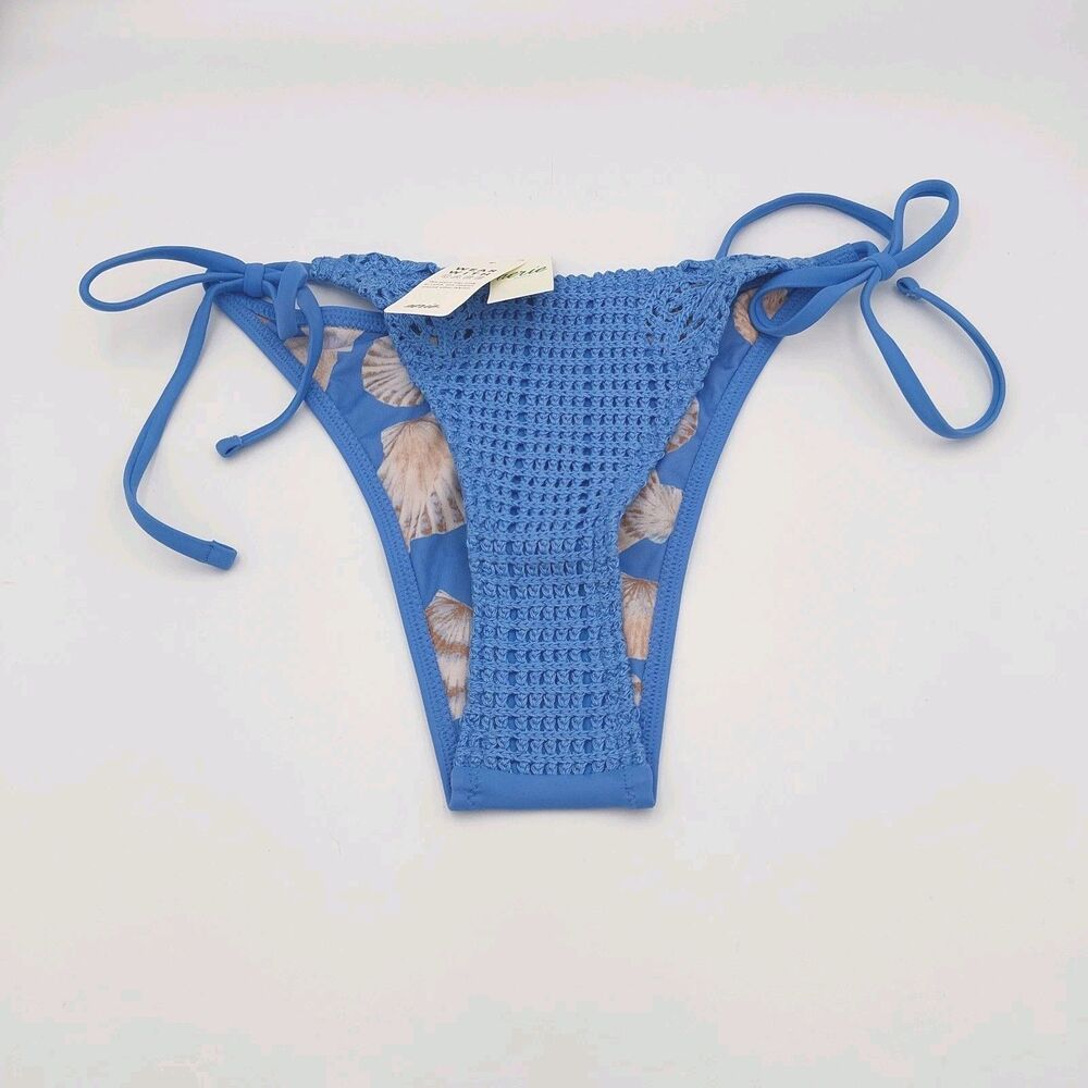 Aerie Size MEDIUM The Sunbun Crochet Bikini Bottom LAUNDRY BLUE color Cheekiest